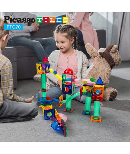 Set PicassoTiles traseu pentru bile (Marble Run) - 70 de piese