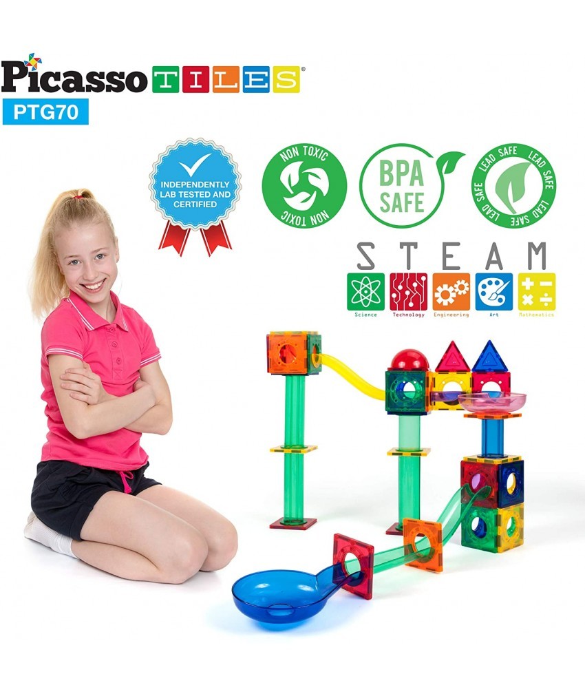 Set PicassoTiles traseu pentru bile (Marble Run) - 70 de piese