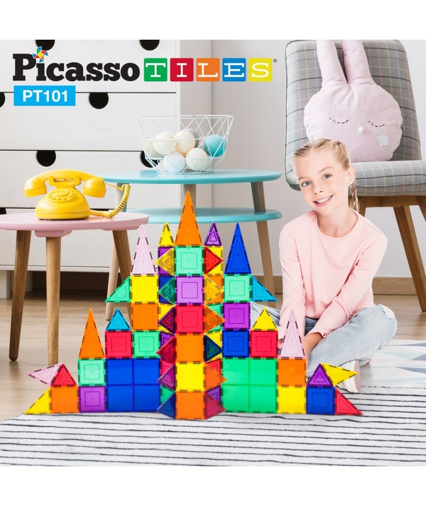 Set PicassoTiles - 101 Piese Magnetice De Construcție Colorate