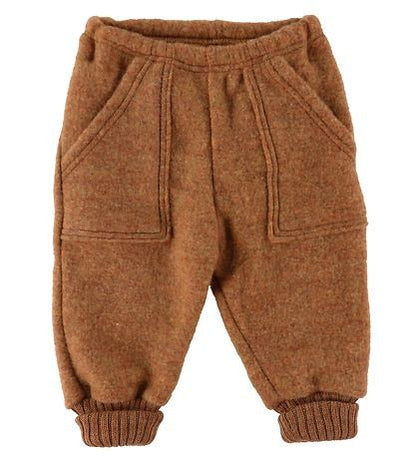 Pantaloni baggy Joha din lana merinos fleece - Caramel Melange