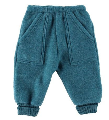 Pantaloni baggy Joha din lana merinos fleece - Petrol Blue