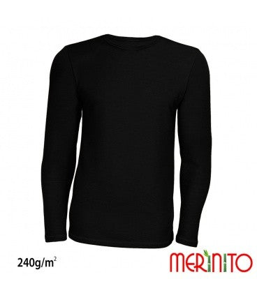 Bluza barbati Merinito 240g lana merinos si bambus - Ebony Black
