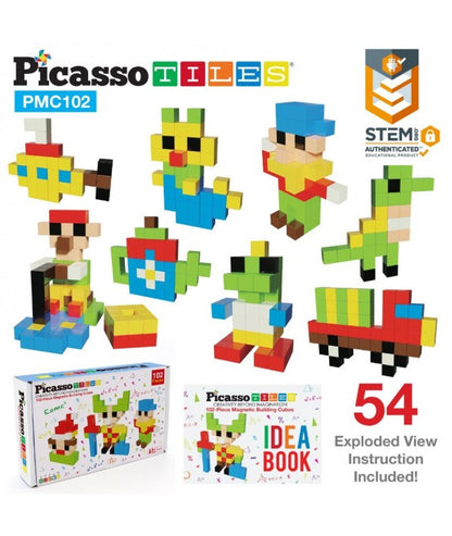 Set PicassoTiles Puzzle Magnetic Cu 102 Cuburi Pixel (Piese Magnetice 3D)