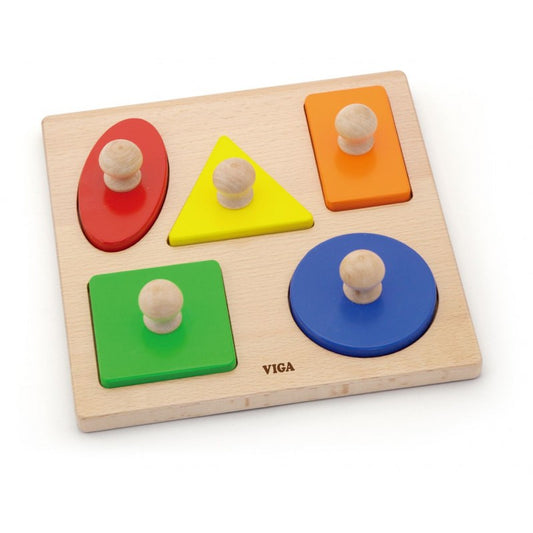 Puzzle Montessori cu mâner, Forme geometrice, Viga