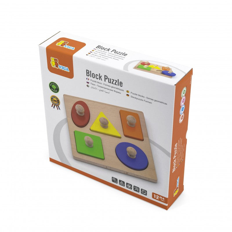 Puzzle Montessori cu mâner, Forme geometrice, Viga