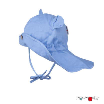 Pălărie ajustabilă ManyMonths Unique cu urechiușe cânepă și bumbac - DellaRobbia Blue