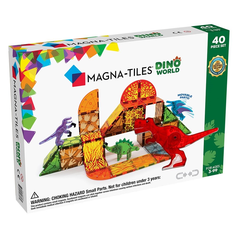 Magna Tiles Dino World, set magnetic 40 de piese