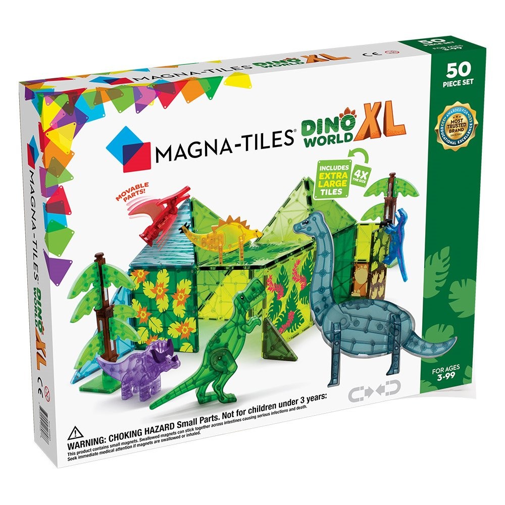 Magna-Tiles Dino World XL, set magnetic 50 de piese