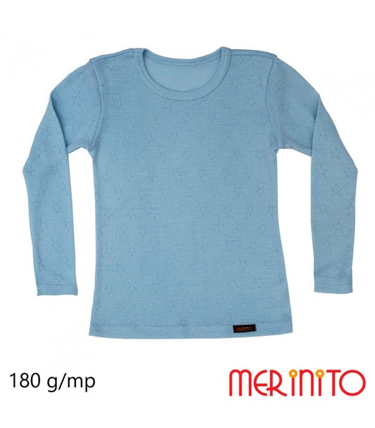 Bluza copii Merinito Rib Pointelle 100% lana merinos - Frosted Blue