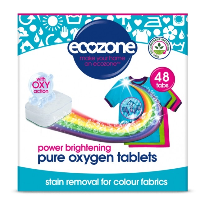Tablete pe baza de oxigen activ pentru stralucirea hainelor, mentinerea culorii si indepartarea petelor, Ecozone, 48 buc