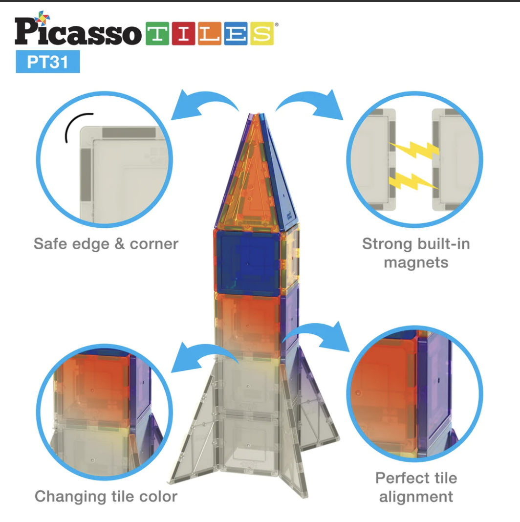 Set PicassoTiles 31 Piese Magnetice De Construcție În Culori Schimbătoare Activate UV